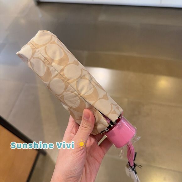 NWT Coach Signature Mini Umbrella C4322 Khaki Fuchsia - Picture 1 of 6